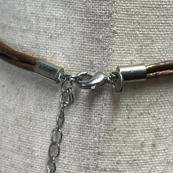 Vintage Fairy Core Green Brown Blue Glass Spiral Corded Pendant Necklace Choker - Picture 6 of 10